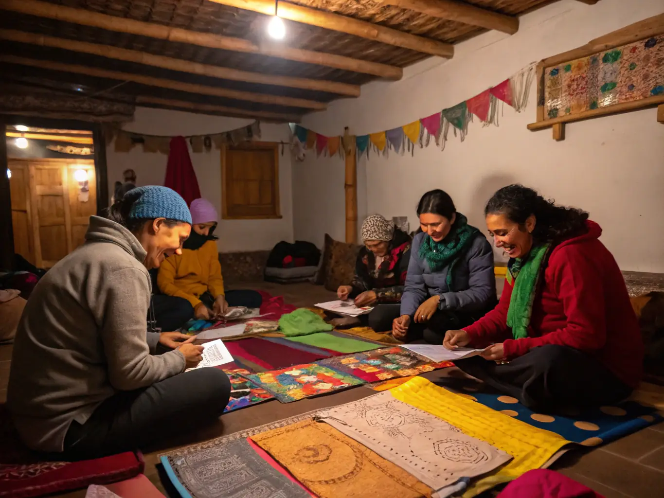 An image of a group of people participating in a heritage preservation workshop, learning about traditional crafts and historical preservation techniques.